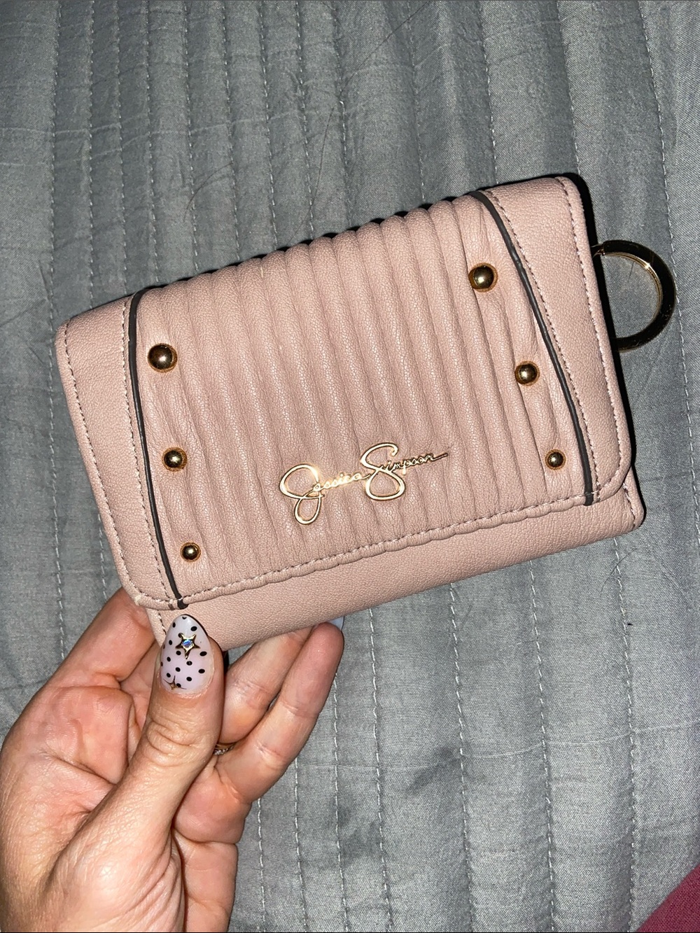 Jessica Simpson Pale Pink Quilted Mini Wallet with Gold Accent